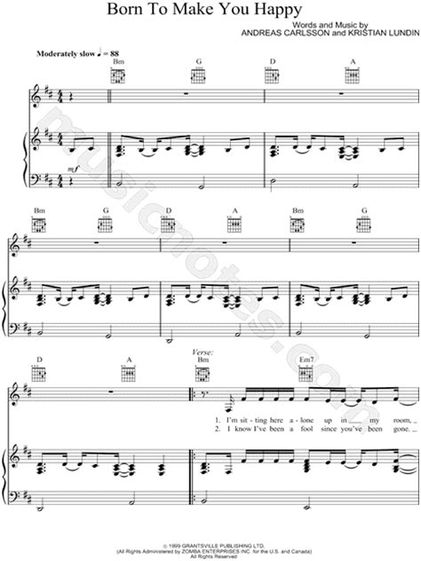 Britney Spears Born To Make You Happy Sheet Music In D Major Download And Print Sku Mn0028935