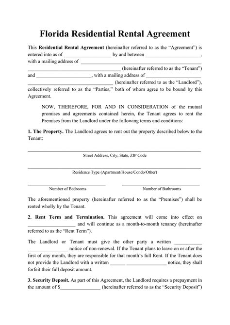 Florida Residential Rental Agreement Template Fill Out Sign Online