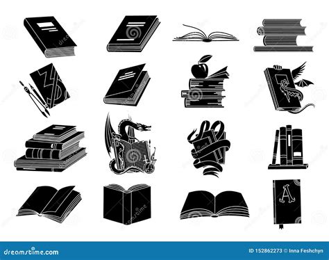 Open Books Black Silhouettes Book Reading Icons Vector Illustration