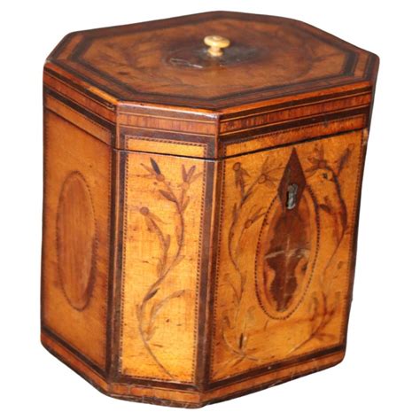 Antique 19th Century English Edwardian Inlaid Tea Caddy Box For Sale At