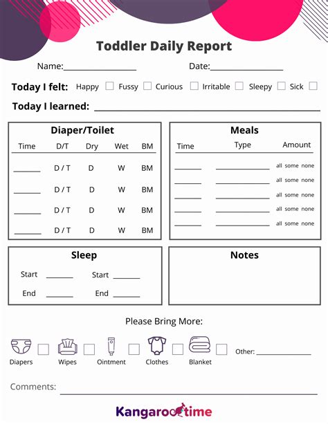 Free Downloadable Toddler Daily Report Template For Childcare Centers