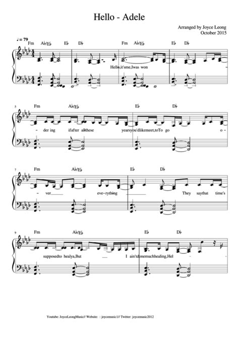 Hello By Adele Piano Sheet Music Printable Pdf Download