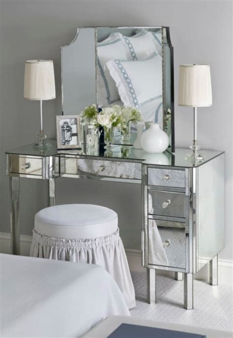 Embellish your existing bedroom decor setting by bringing in this contemporary style vanity set which includes a dresser, a stool and a tri fold mirror. How Dazzling Make up Vanities for Bedroom | atzine.com