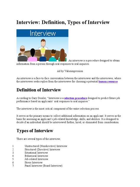 Interview Definition Types Of Interview Pdf Interview Job Interview