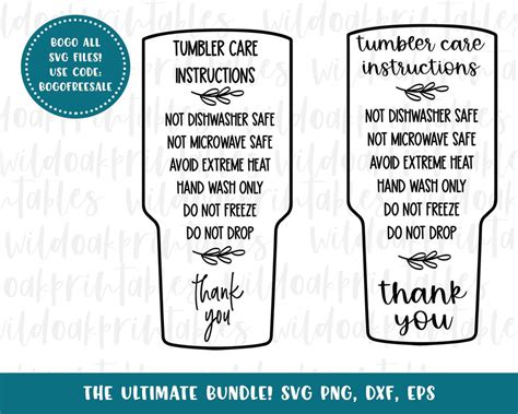 Tumber Care Card Svg Tumbler Care Card For Instructions Svg Tumbler