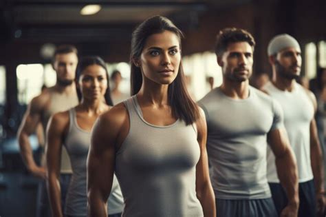 Premium Photo Group Of People In Exercise Gear Holding Dumbbells At Gym