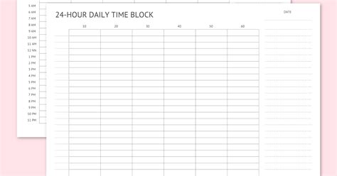 Printable 24 Hour Daily Time Block Schedule Planner Landscape Orientation