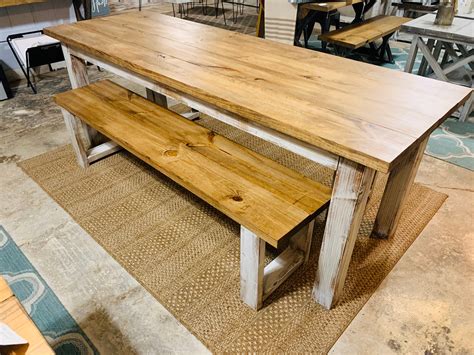 Rustic 7ft Farmhouse Table With Benches Dining Set Table Set Early