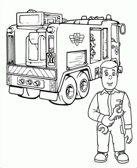 Desene De Colorat Cu Pompierul Sam Repara Masina De Pompieri Planse De Colorat Cu Meserii