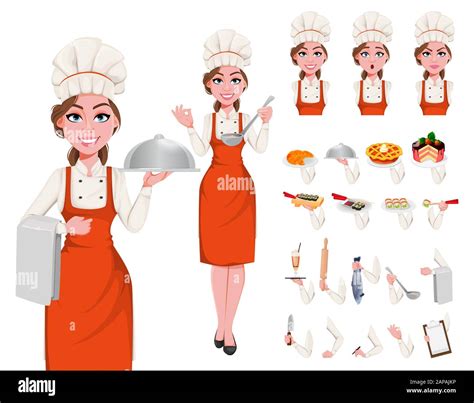 Beautiful Young Chef Woman Pack Of Body Parts Emotions And Things Pretty Cook Lady In