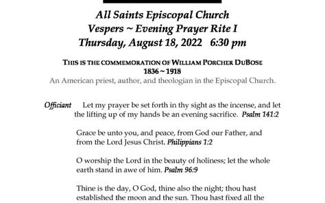 Vespers Evening Prayer Rite I 8 18 22 All Saints Episcopal Church