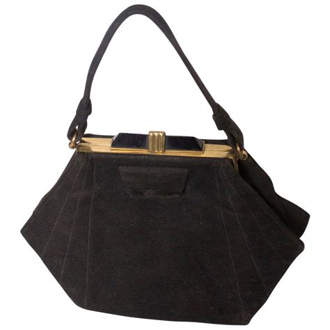 Vintage Art Deco Black Suede Handbag For Sale At 1stdibs