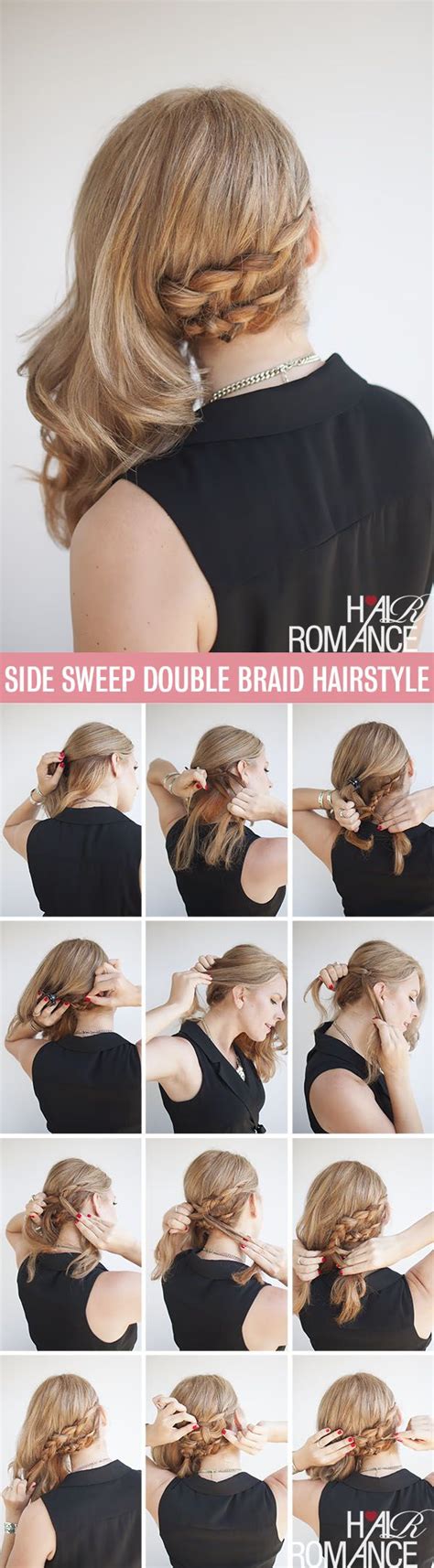 Hair Romance Hairstyle Tutorial Double Braid Side Sweep Hairstyle Side Hairstyles Tutorial
