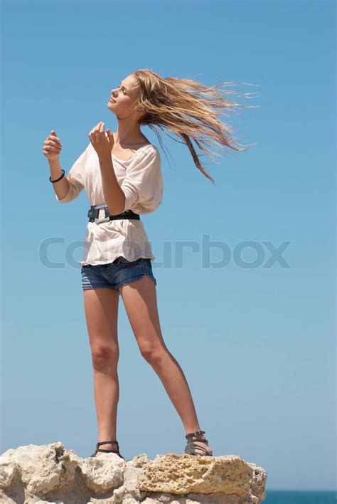 Pretty Blond Girl Outdoors Stock Image Colourbox