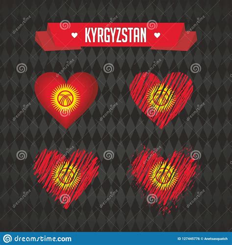 Kyrgyzstan Collection Of Four Vector Hearts With Flag Heart