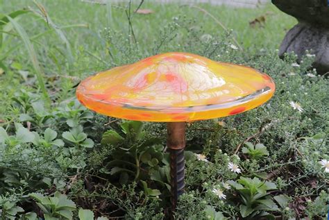 Amazon Com Hand Blown Glass Mushroom Garden Stake Orange With Yellow