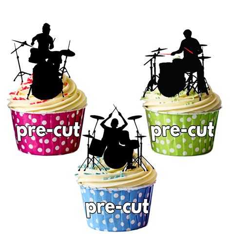 Buy Precut Drummer Drum Silhouettes Edible Cupcake Toppers Cake