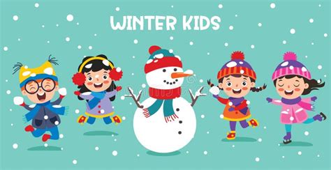 Funny Kids Playing At Winter Stock Vector Illustration Of Nature