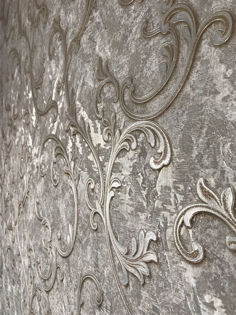 L903 12 Wallpaper Victorian Gray Silver Metallic Brass Brown Damask