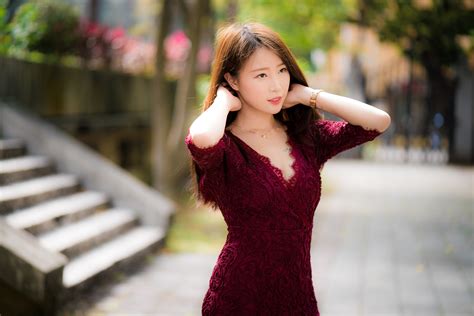 4500x3001 Girl Woman Red Dress Brunette Model Depth Of Field Asian Coolwallpapersme