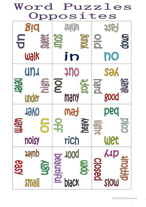 Fun classroom activities for kids. Word Puzzle -Opposites - English ESL Worksheets for ...