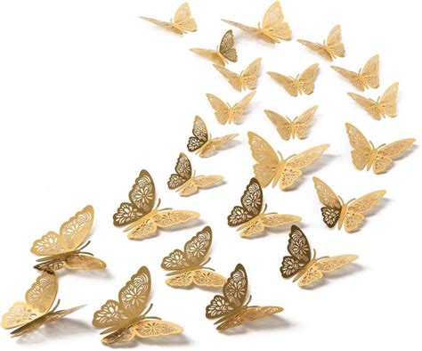 Gold Butterflies 48pcs 3d Butterfly Wall Stickers Removable Gold