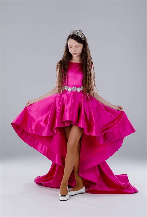Hot Pink Pageant High Low Dress With Train Fun Fashion Etsy Custom