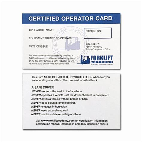 Printable Forklift Certification Card Template Free
