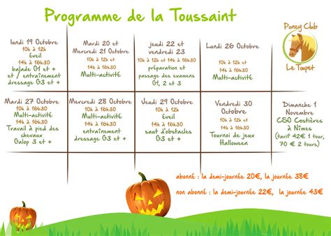 Programme Des Vacances De La Toussaint Poney Club Le Toupet