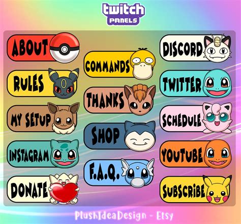 Cute Pokemon Panels 14 Twitch Panel Package Graphics For Streamer