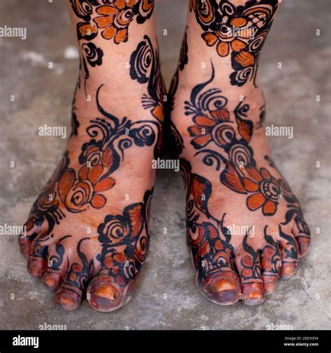 Patterns Made With Henna On Feet Lamu County Lamu Kenya Stock Photo