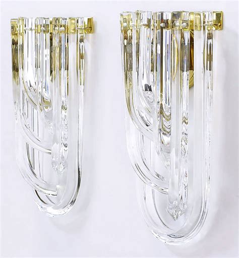 Pair Of Venini Bent Crystal And Brass Sconces Brass Sconces Sconces