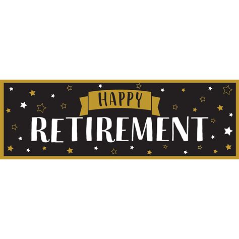 Pack Of 6 Black And Gold Happy Retirement Rectangular Party Banners