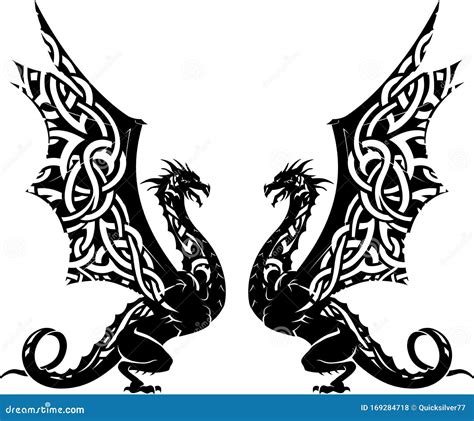 Dragon Celtic Tribe Amulet Sign Dark Color Tone Background Seamless