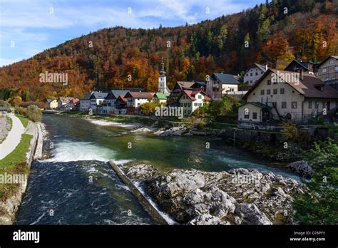 Traun River With Houses Of Salt Traders And Parish Church Maria Im