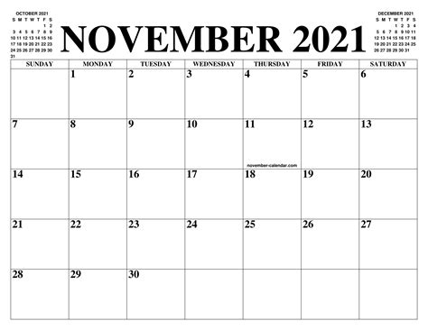 Printable Nov 2021 Calendar Customize And Print