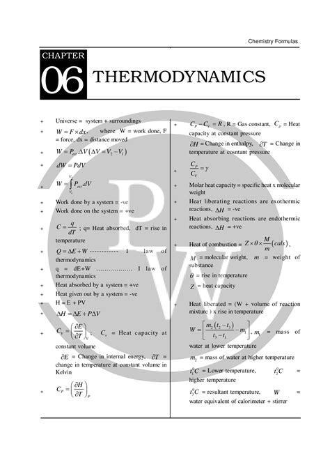 Thermodynamics Formula For Class 11 Physics Wallah