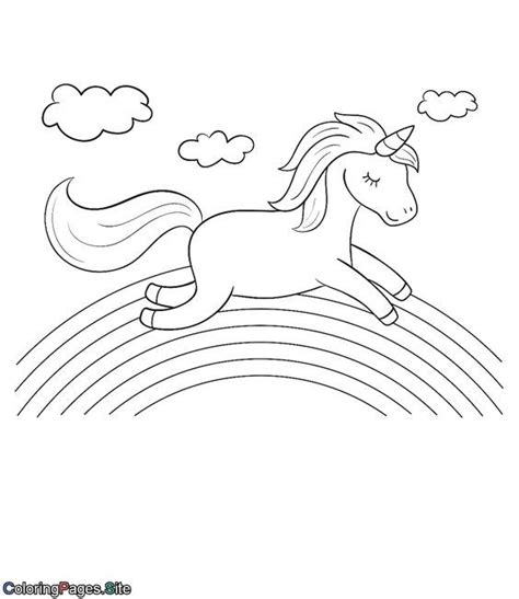 Unicorn running over a rainbow coloring page | Unicorn coloring pages