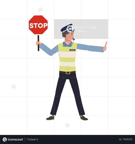 Best A Traffic Police Holding Stop Sign Illustration Download In Png
