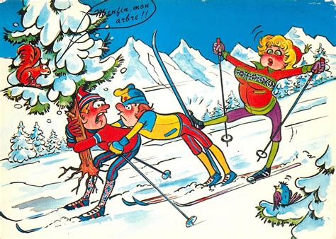 Winter Sport Ski Humour Comic Caricatures Postcard Hippostcard