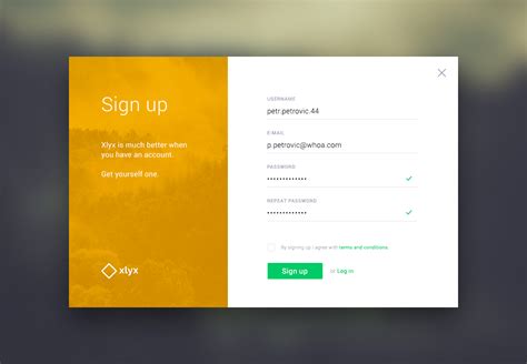 Dribbble Sign Up Form Pop Up Yellow Clean White Light Sleek