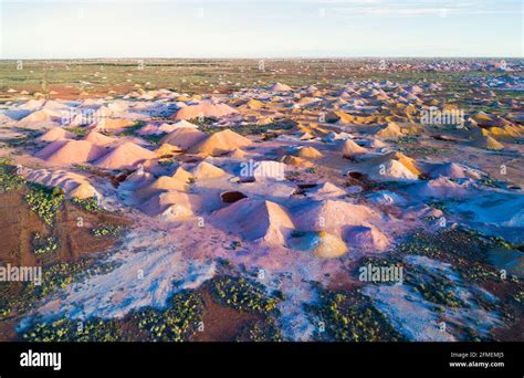 Aerial View Of Opal Mine Tailings Coober Pedy South Australia Stock