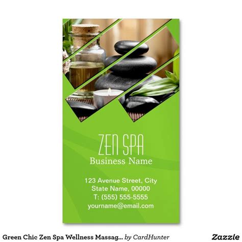 Green Chic Zen Spa Wellness Massage Therapist Magnetic Business Cards Pack Of 25 Spa Business