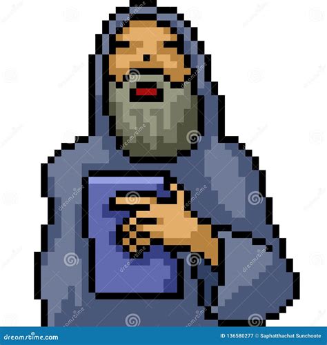 Vector Pixel Art Old Man Stock Vector Illustration Of Bible 136580277