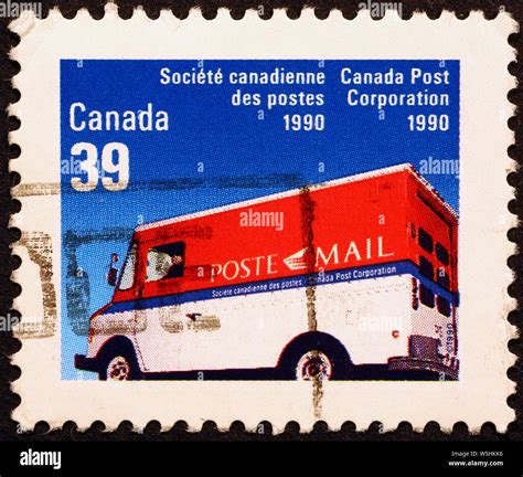 Postal Truck On Canadian Postage Stamp Stock Photo Alamy