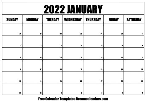 Download Printable January 2022 Calendars