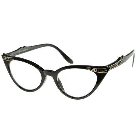 vintage 1950s fashion clear lens glasses rhinestones 8434 cat eye glasses cat eye glasses