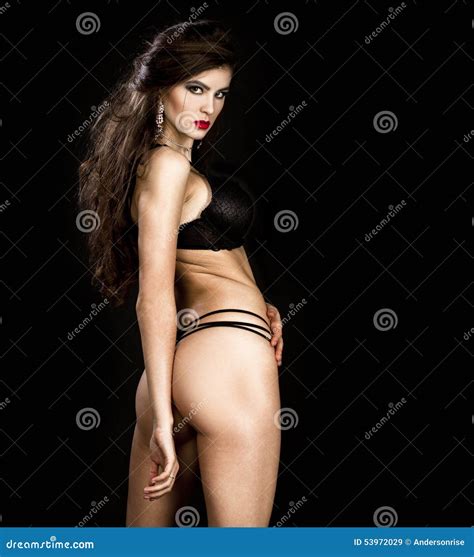 Moda Portret Fachowy Model W Czarnej Seksownej Bieliźnie Obraz Stock