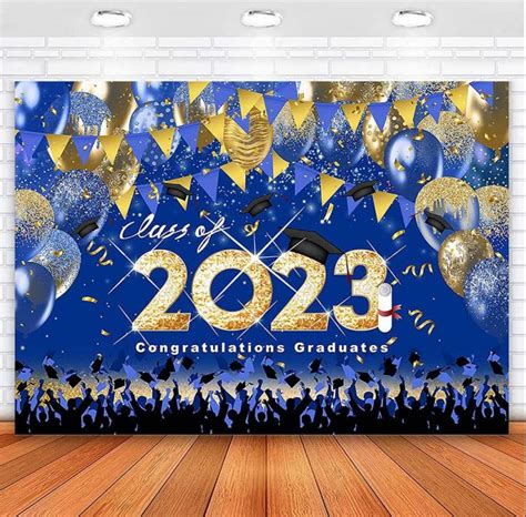 7x5ft Class Of 2023 Graduation Backdrop Blue And Gold Balloons