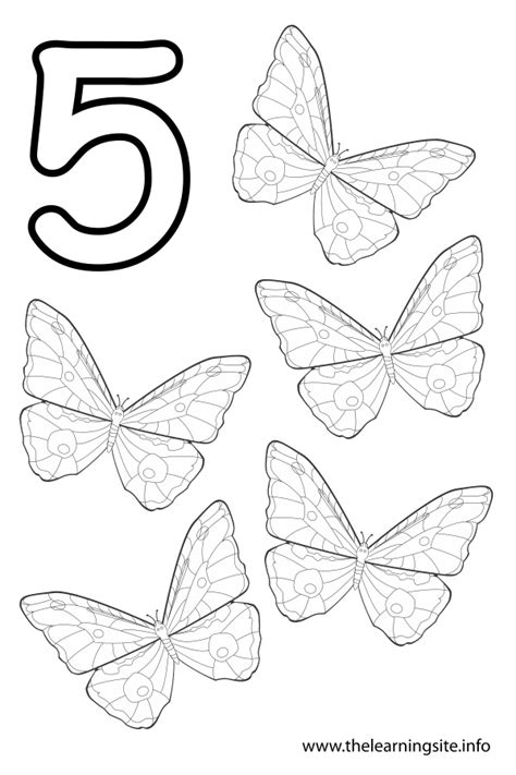 Gambar Learning Site Coloring Page Outline Number Butterflies 5 Di